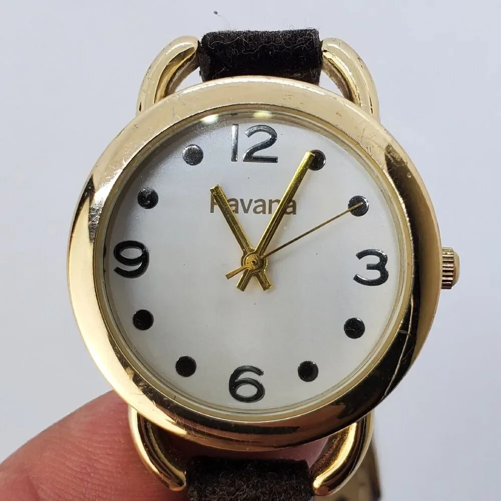 Pavana 32MM Watch Women‎ White Dial Black Suede Leather Bands New Battery